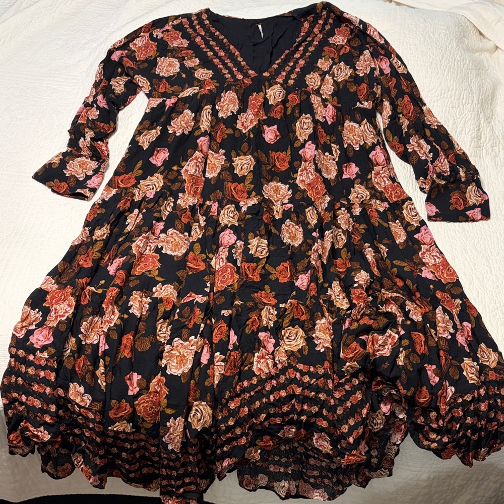 Free People Black and Red Floral Dress